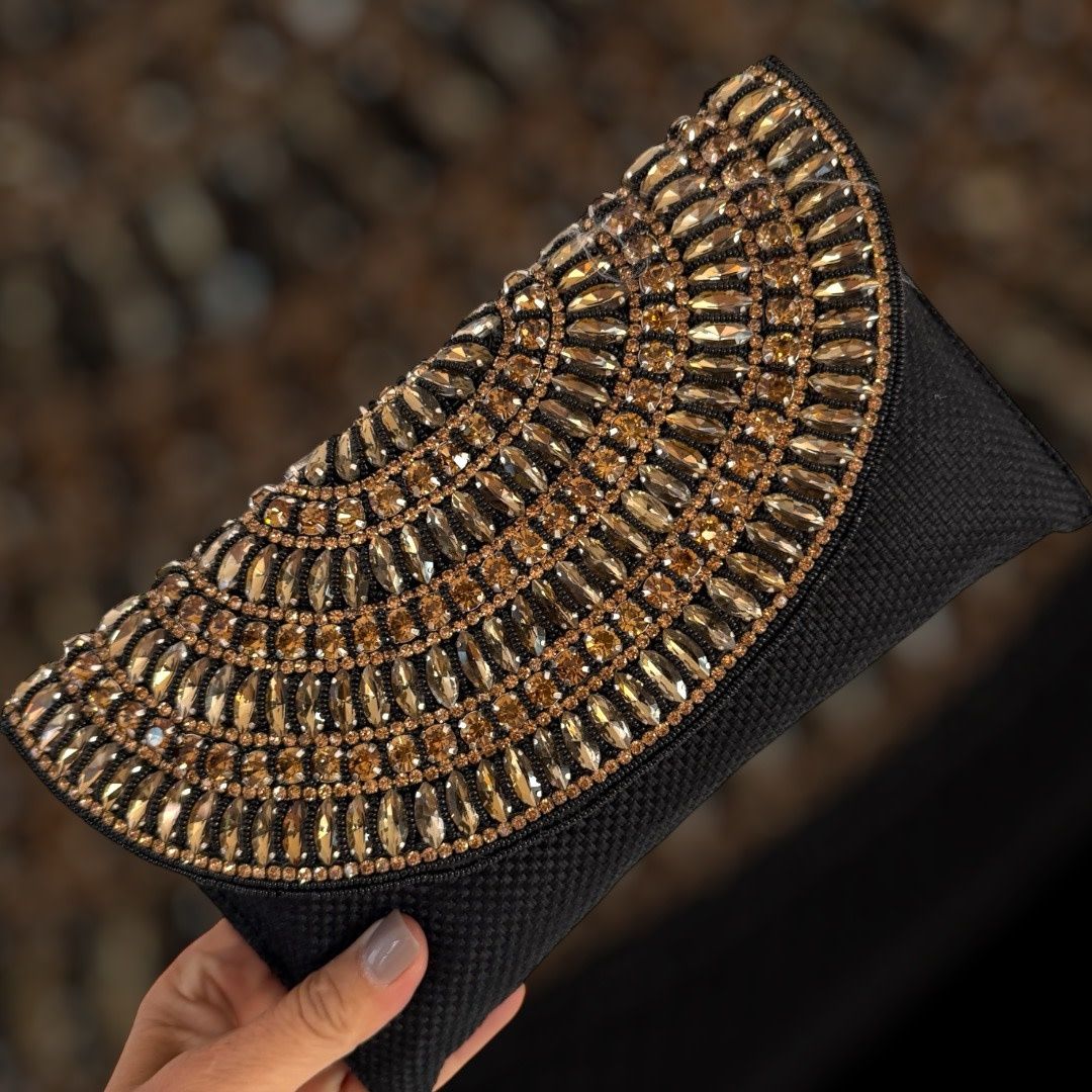 Black and Gold Beaded Evening Clutch