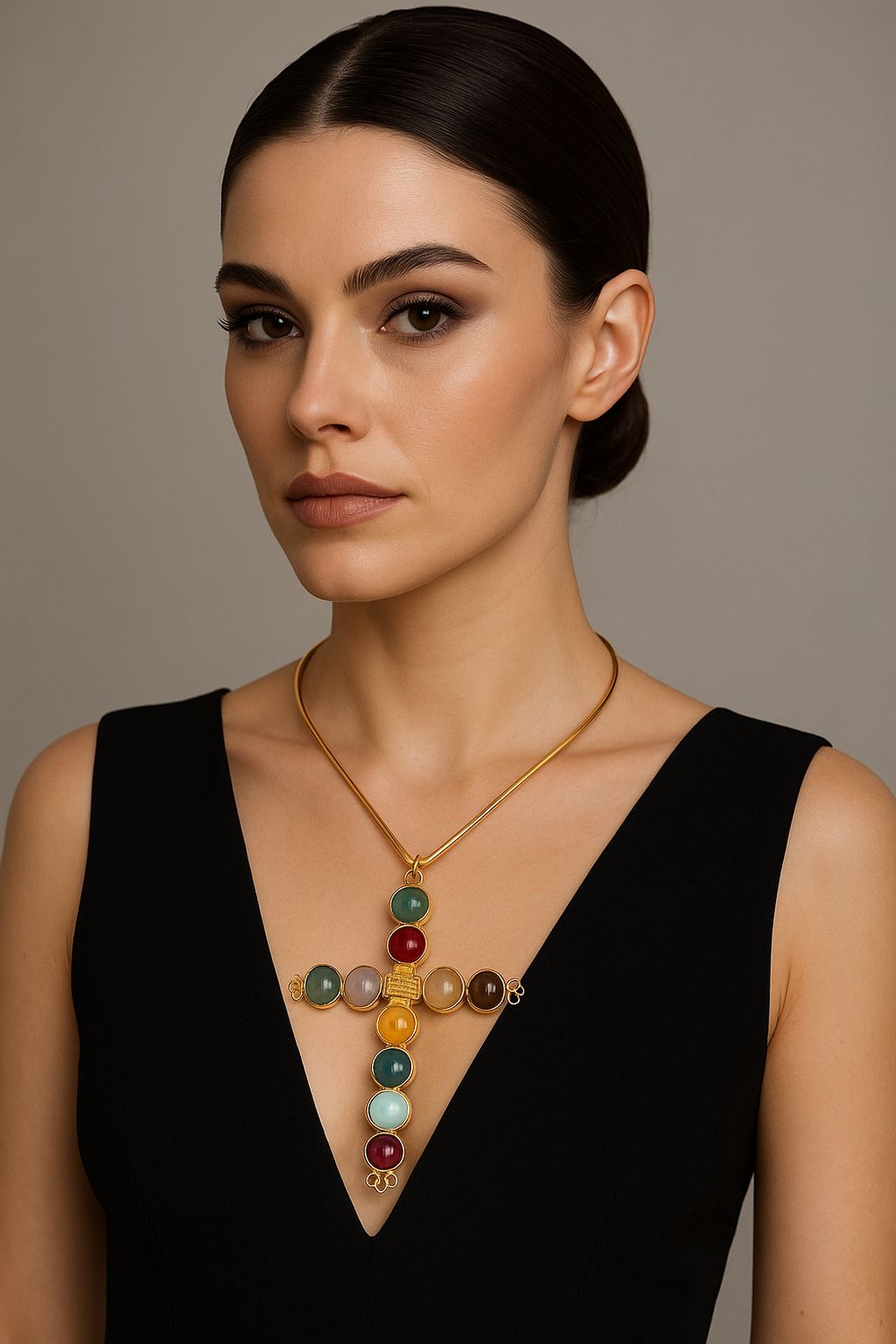 Multicolor Gemstone Cross Necklace