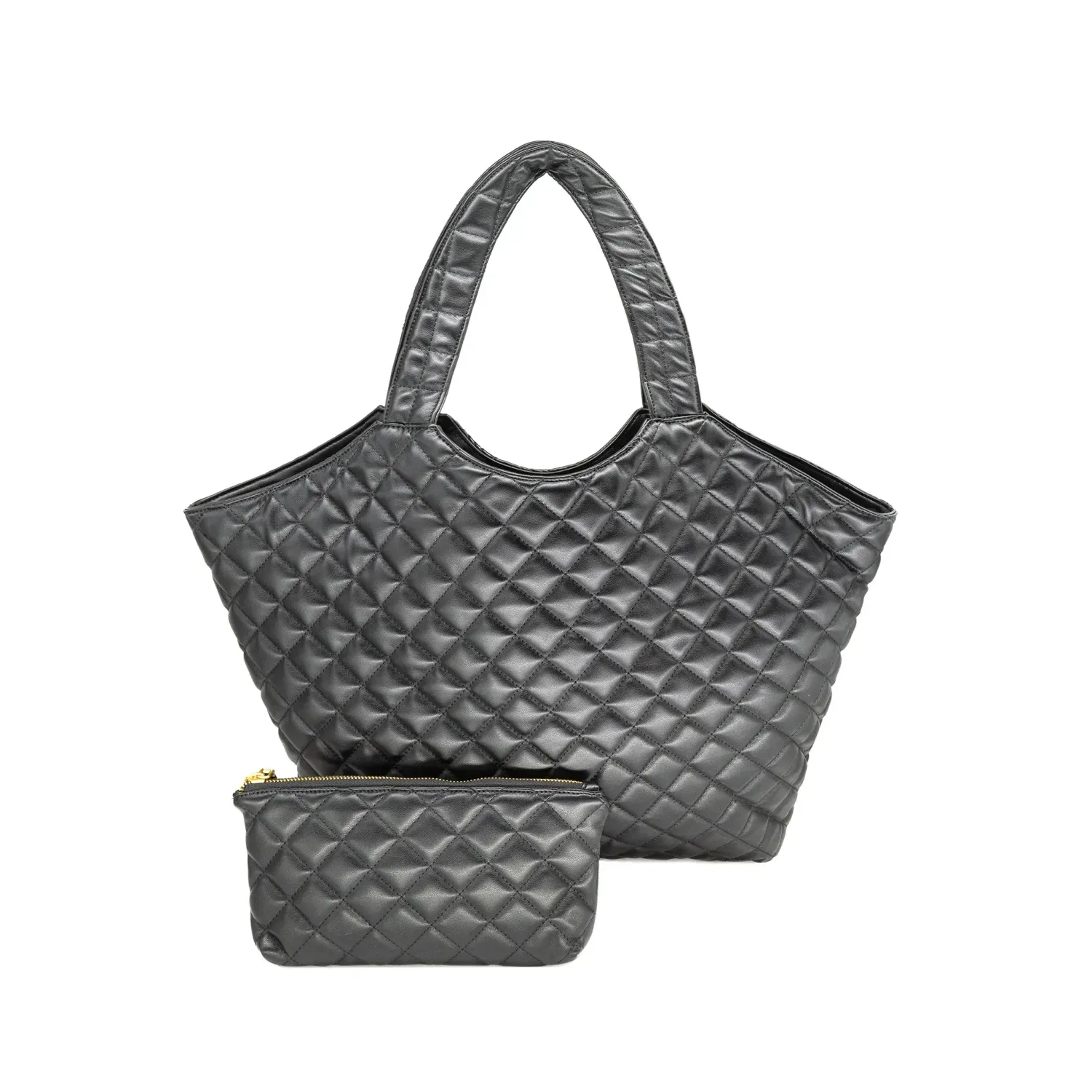 Quilted Beige Tote Black