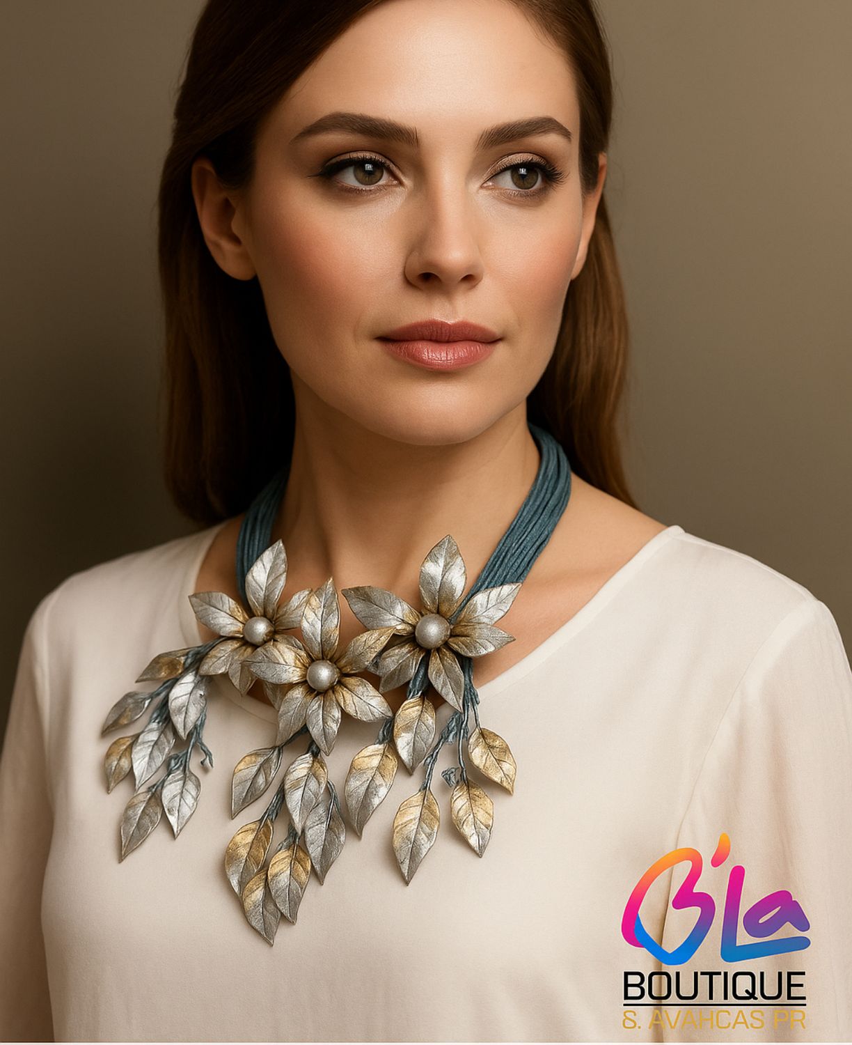 Silver Gold Leaf Cascade Necklace