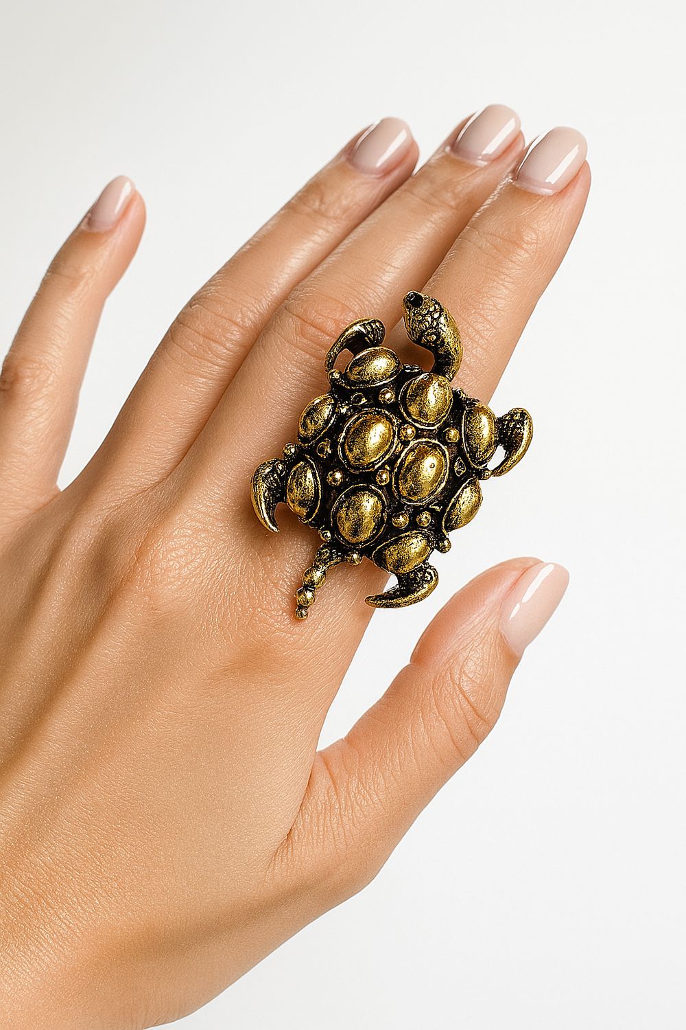 Golden Big Turtle statement ring 2&quot;