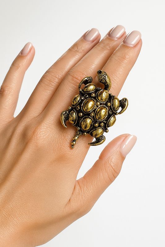 Golden Big Turtle statement ring 2&quot;