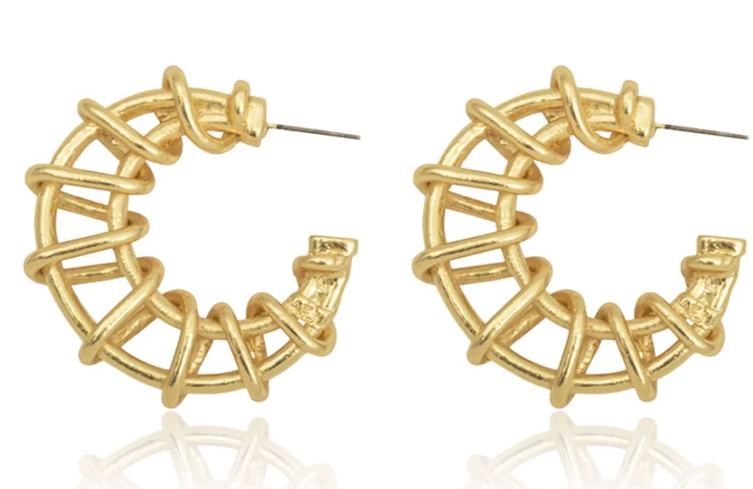 Gold medium-sized basketweave half hoop earrings