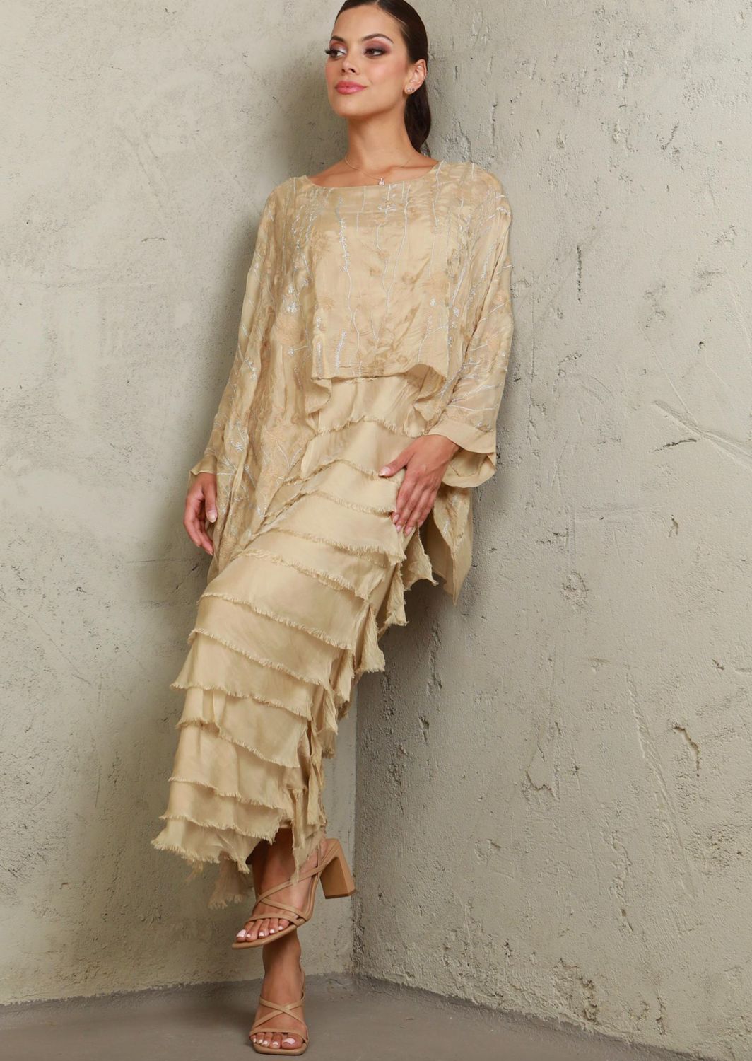 Embroidered Silk Maxi Dress one size