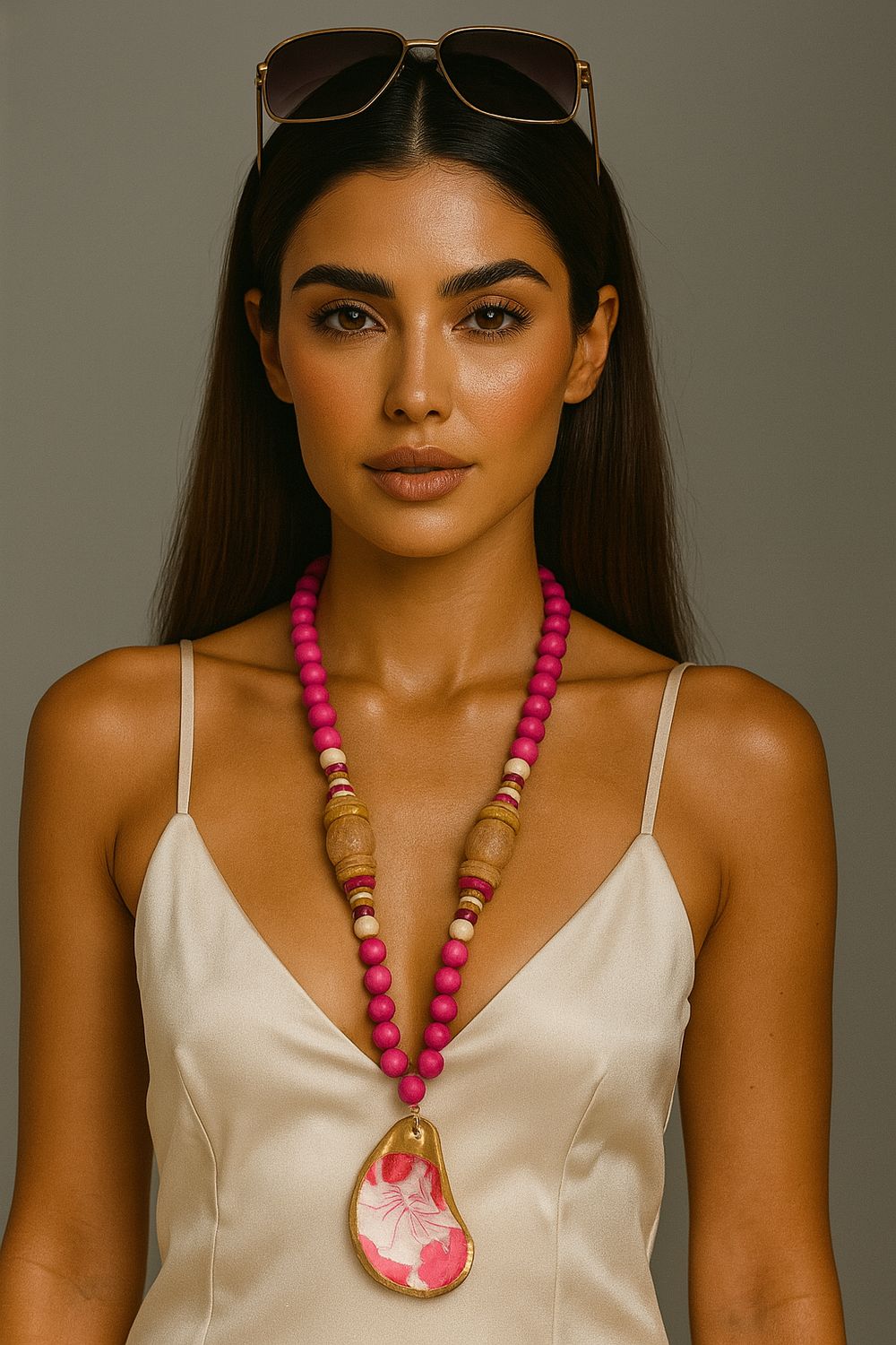 Fuchsia Floral Shell Necklace