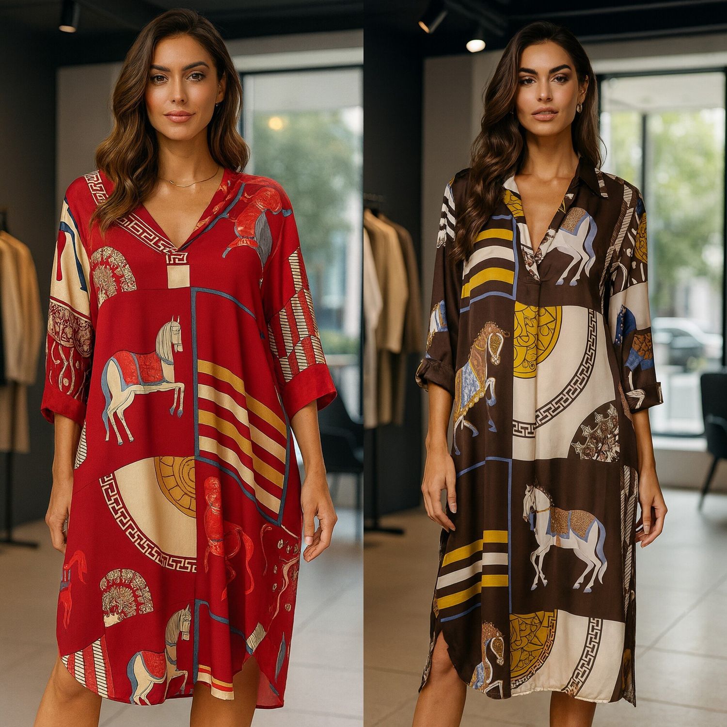 Equestrian Print satin Kaftan one size 