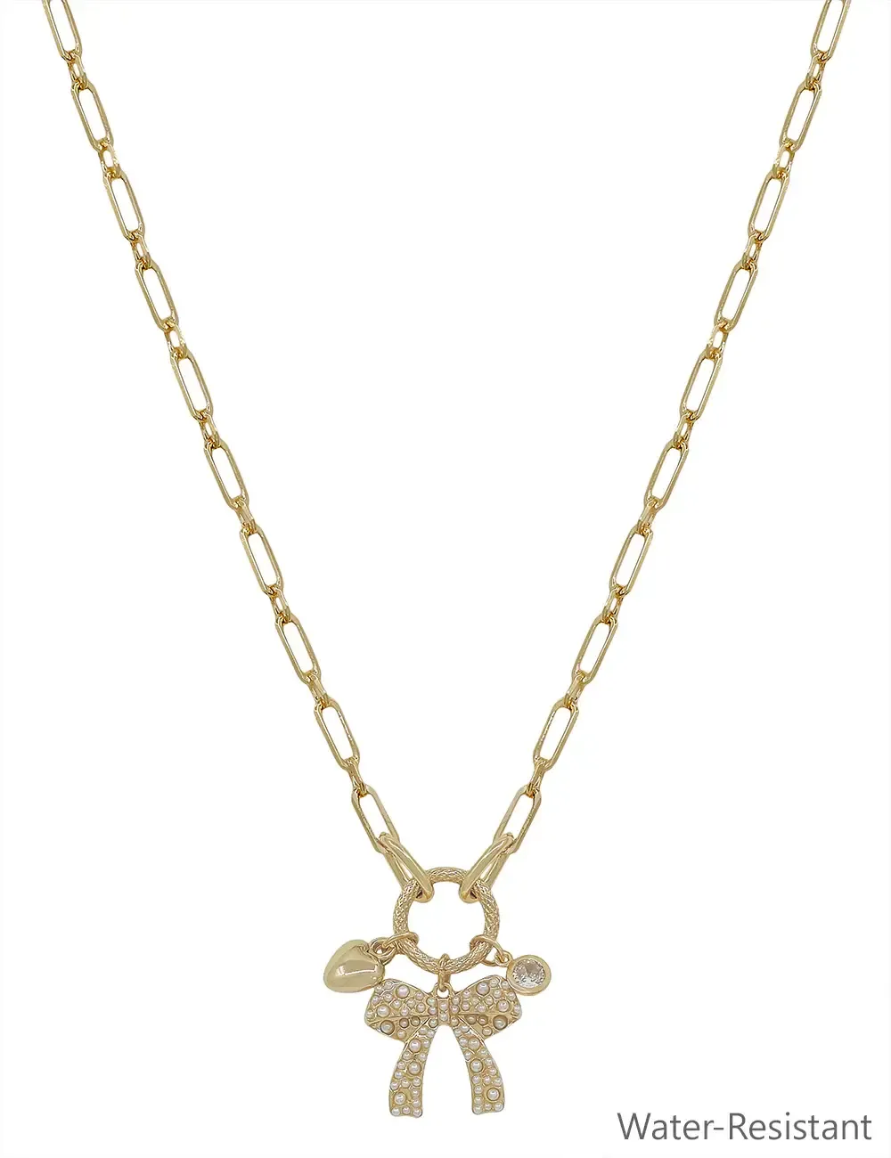 Gold Chain with Heart and Bow Charms 16&quot;-18&quot; Necklace
