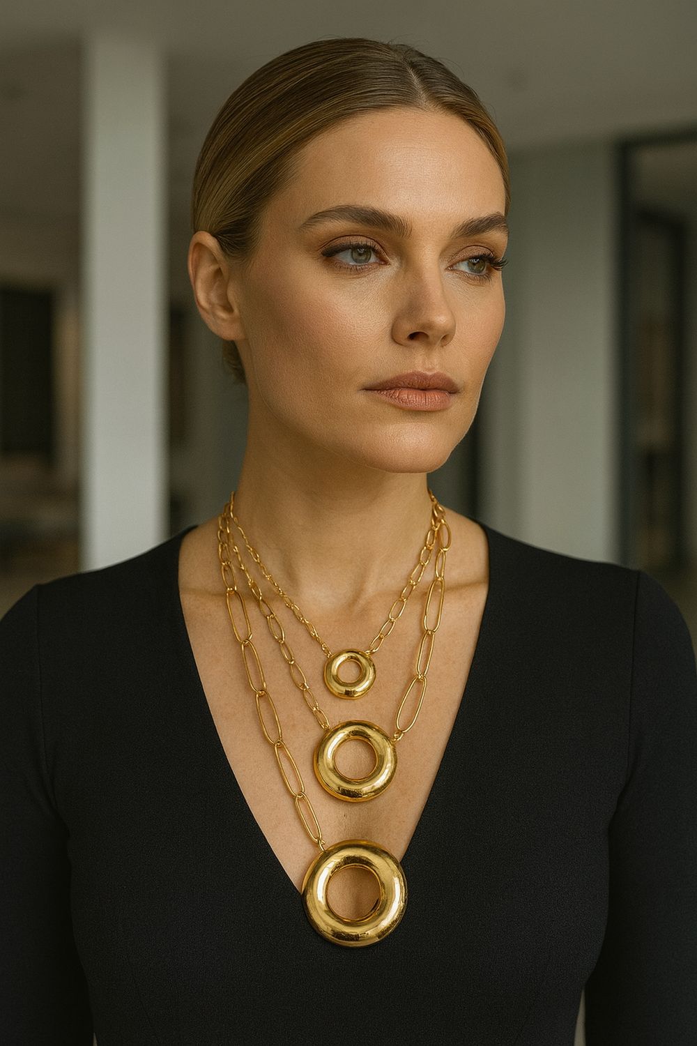 Adjustable Triple Gold Ring Necklace