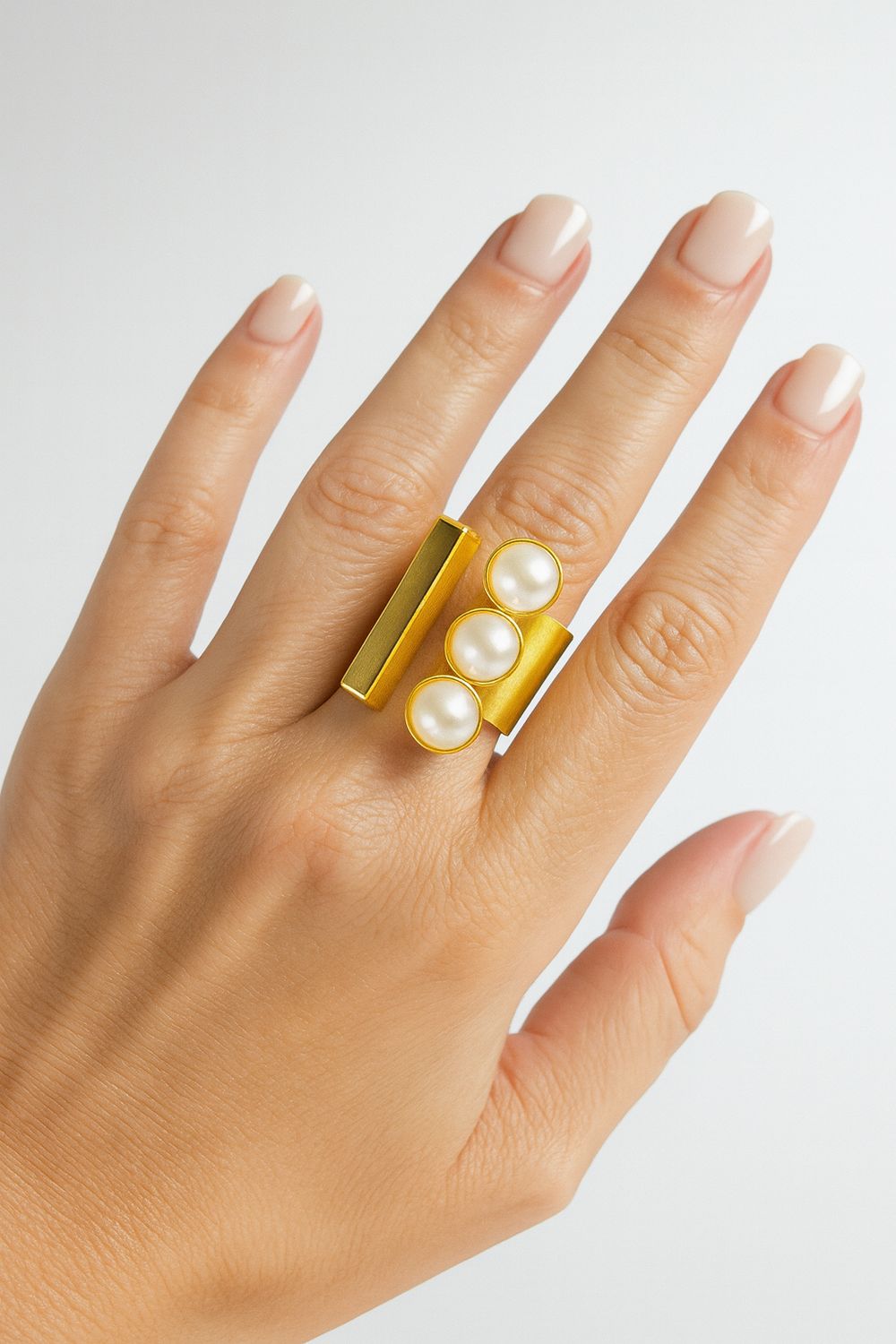 Adjustable Gold &amp; Pearl Statement Ring