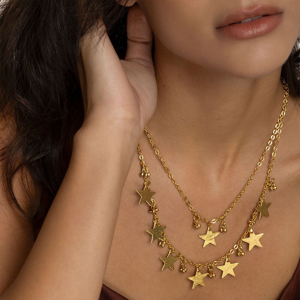 dd04050COLLANA DUE CATENE STELLE PENDENTI