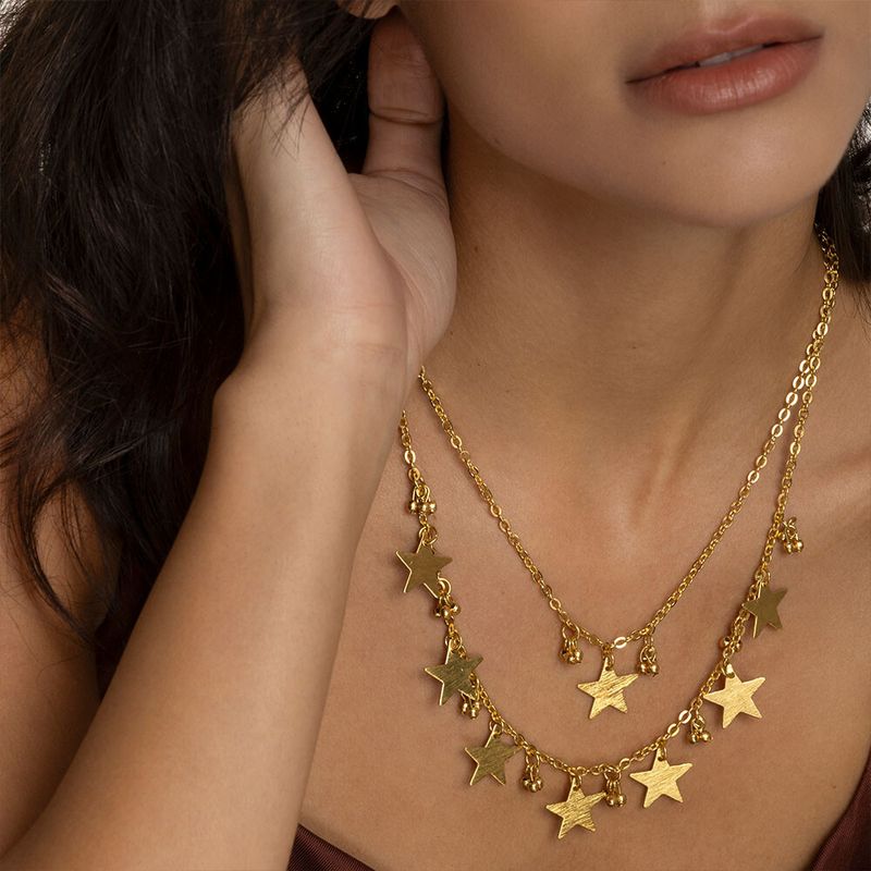 dd04050COLLANA DUE CATENE STELLE PENDENTI