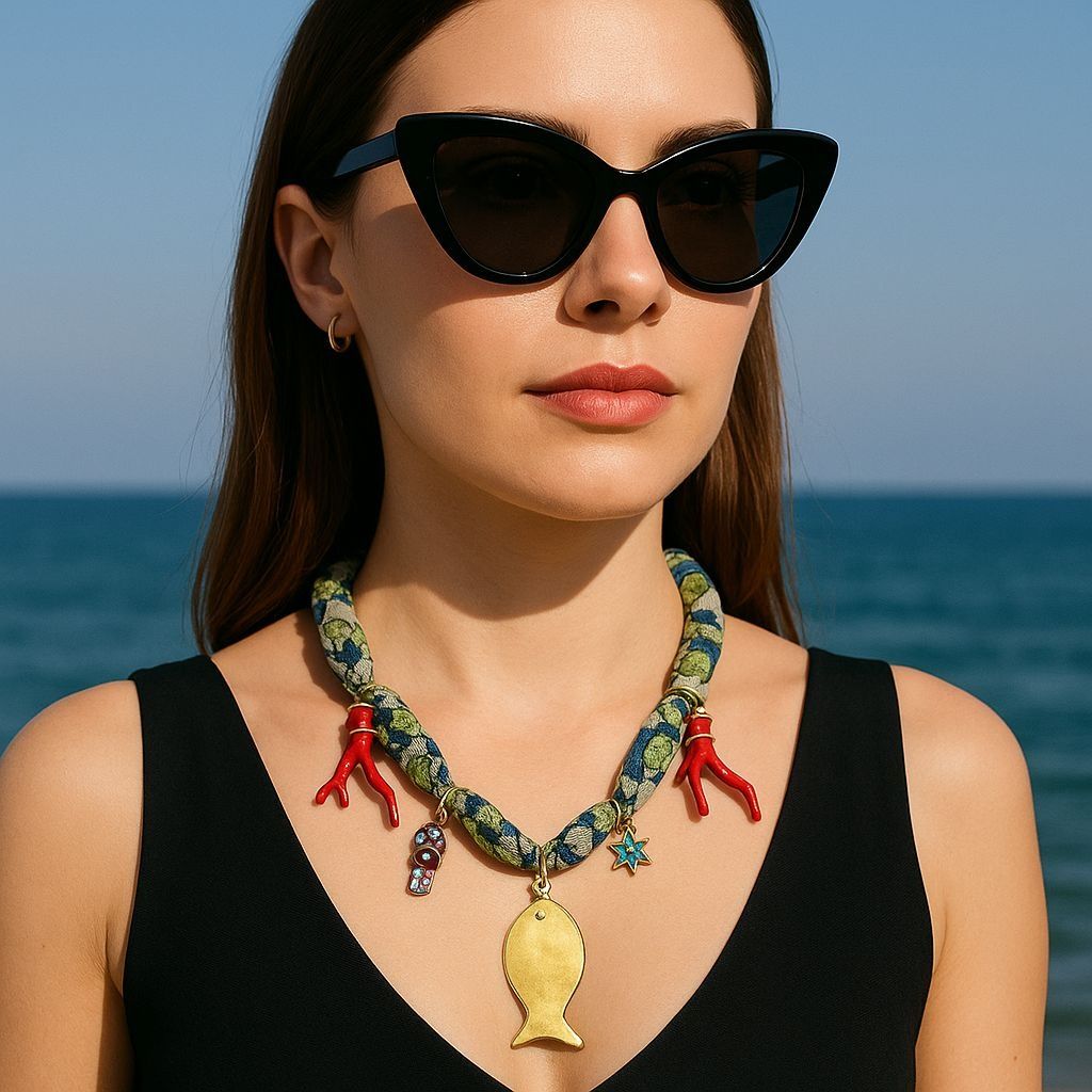 Ocean Bright Silk Scarf Necklace