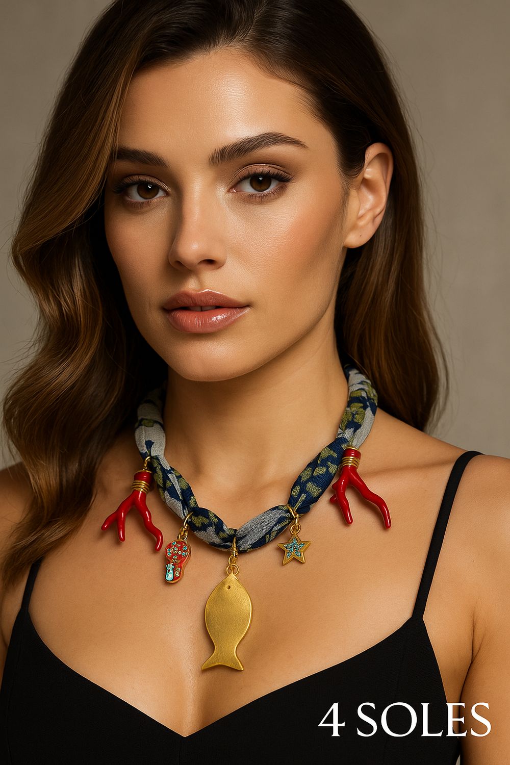 Mediterranean Charm Scarf Necklace