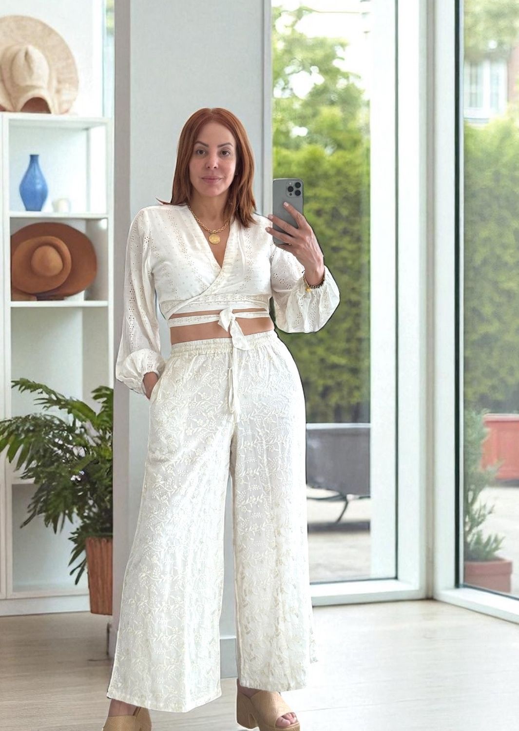 Off white cotton embroidered set