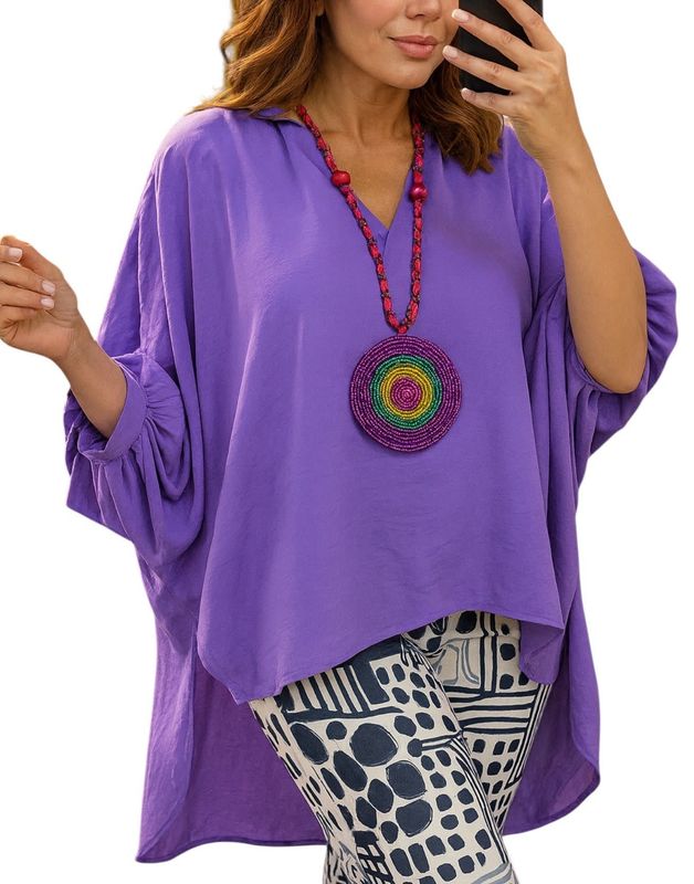 Hi Low Over size Tunic w/necklace lila