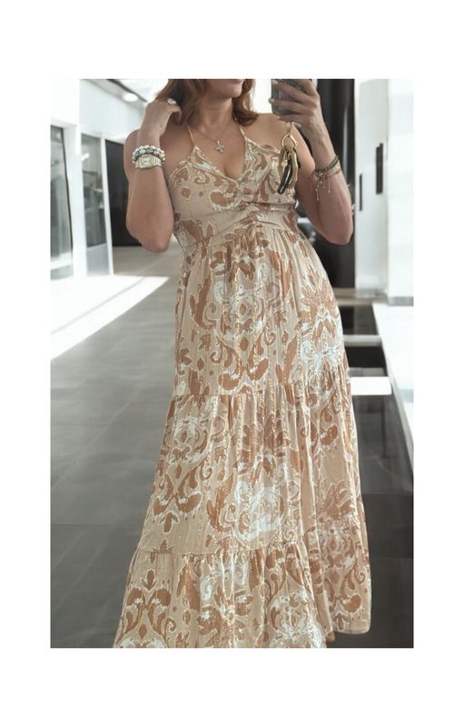 Boho Gold &amp; Cream Maxi Dress hold details one size