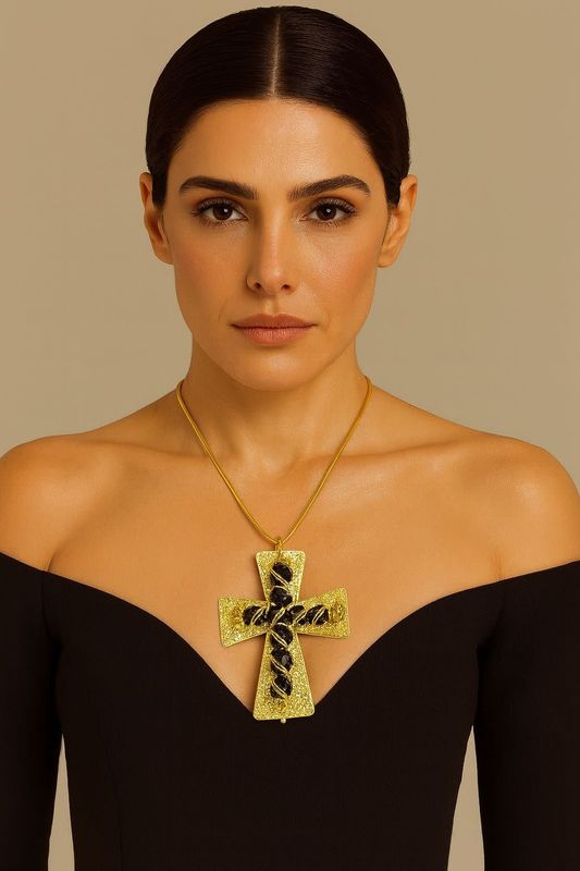 Black Gemstone Cross Necklace