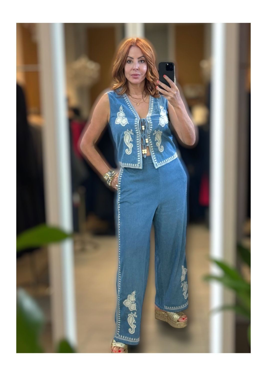 Embroidered Light Denim set