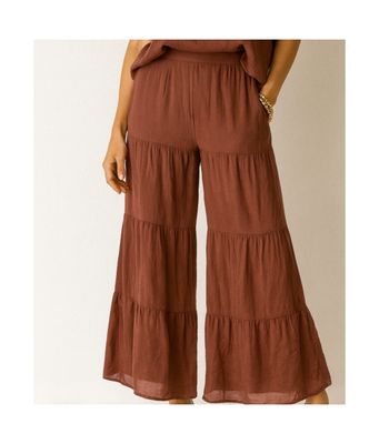 Silk Tiered Wide-Leg Pant One size