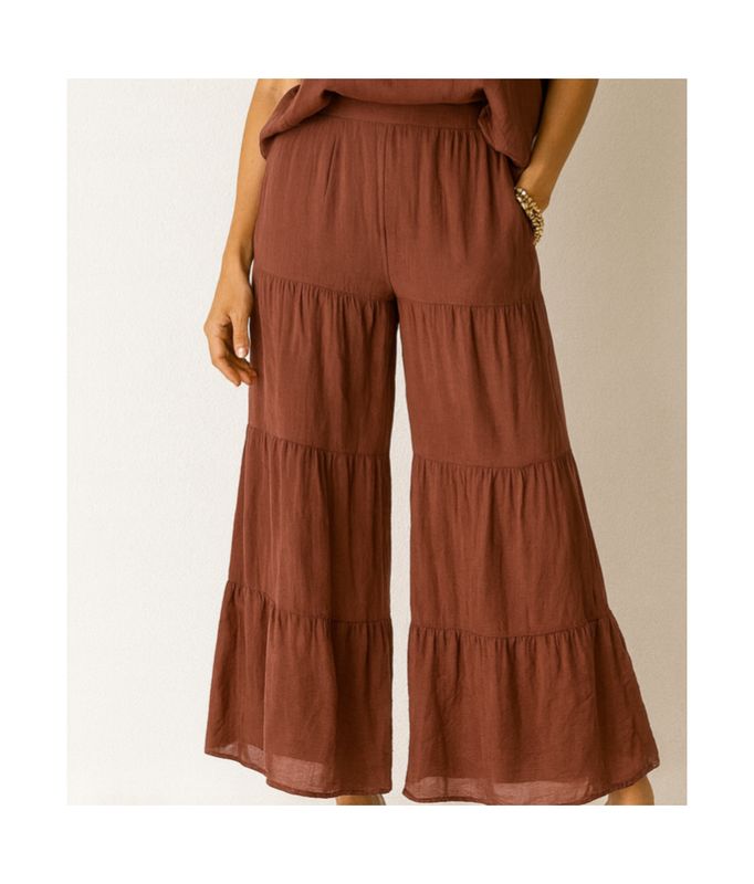 Silk Tiered Wide-Leg Pant One size