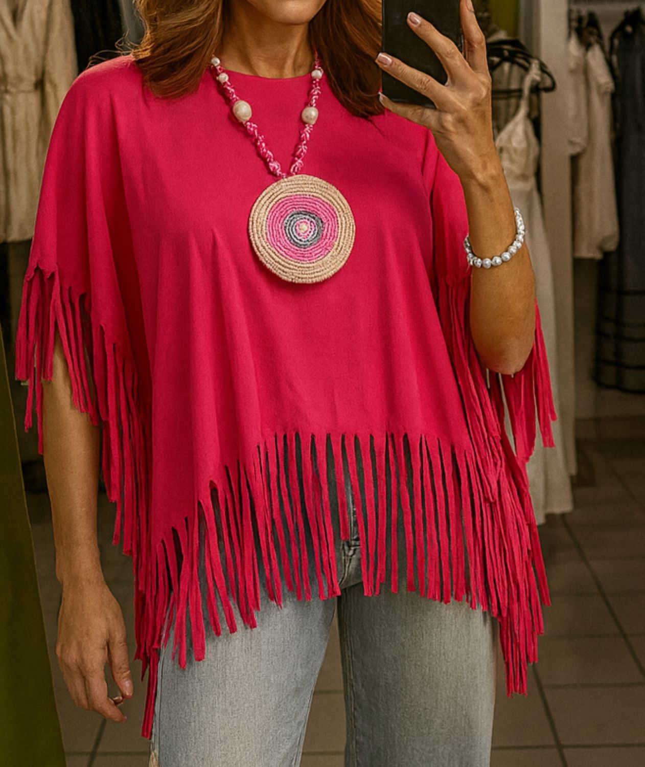 Tunica Flecos y collar fucsia