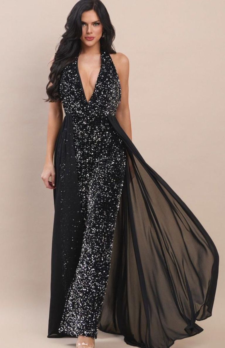 SEQUIN HALTER JUMPSUIT BLACK