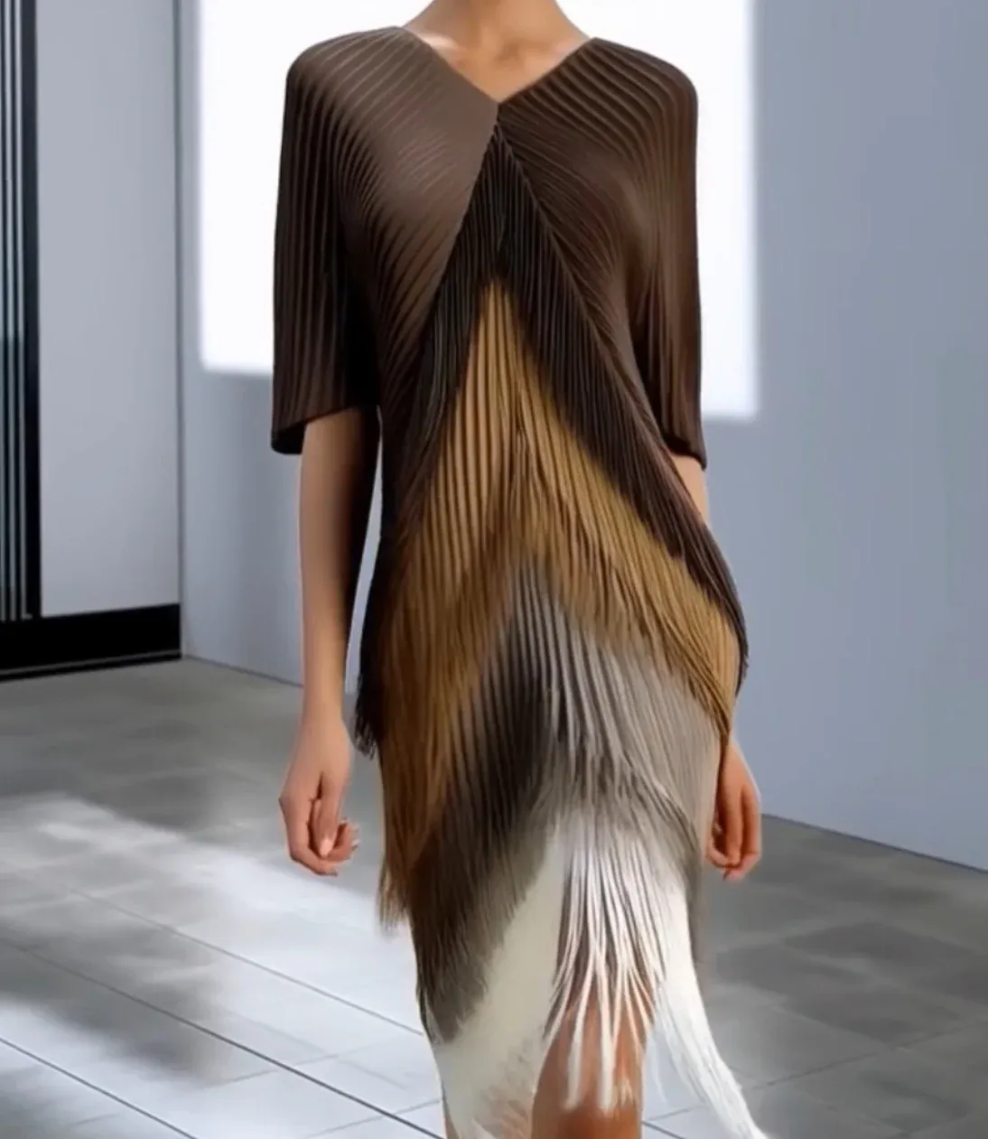 Fringes Multi Color Dress One Size, Size: choco/taup/sand