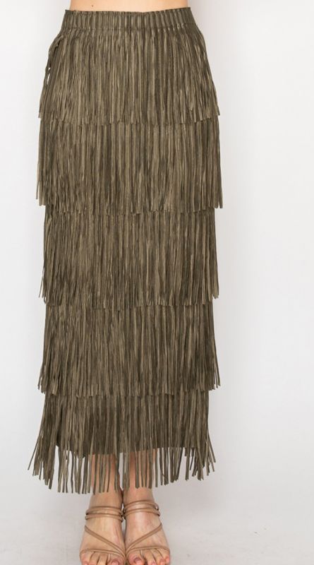 Olive Fringe Skirt