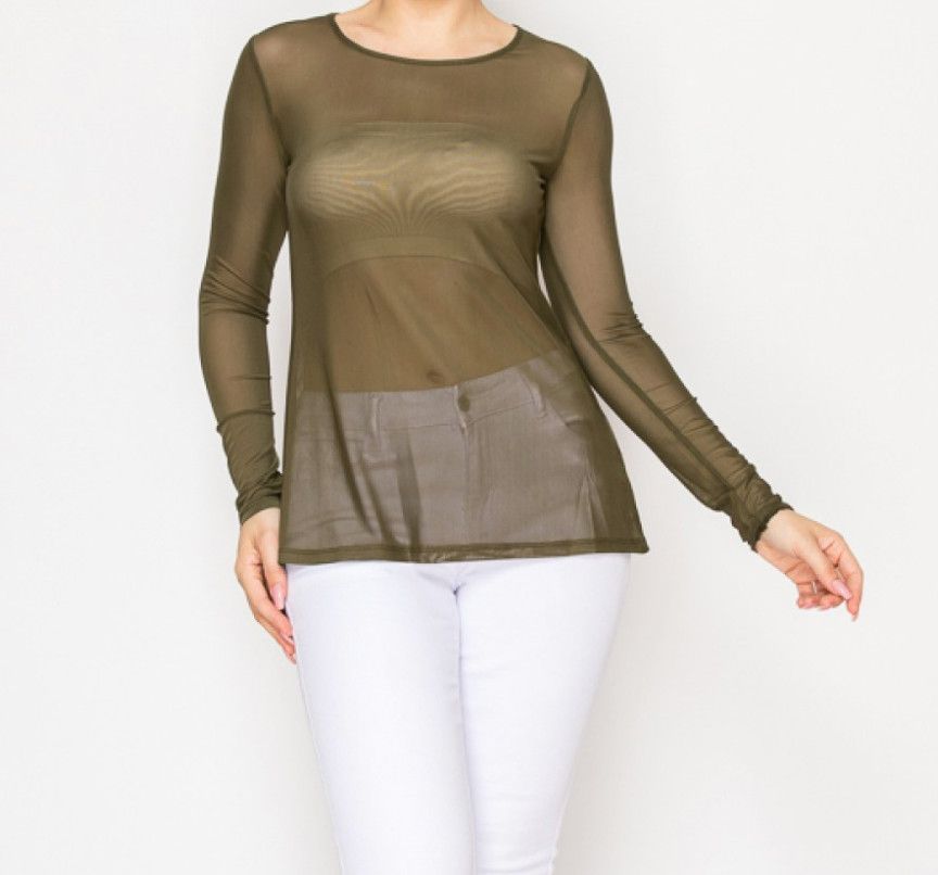 LONG SLEEVED MESH TOP(4 colors)