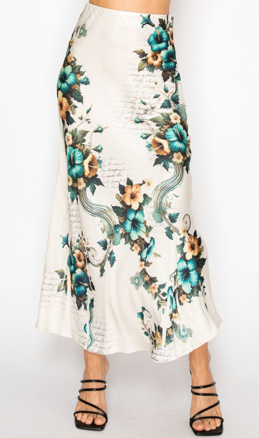 LONG SATIN SKIRT Hibiscus