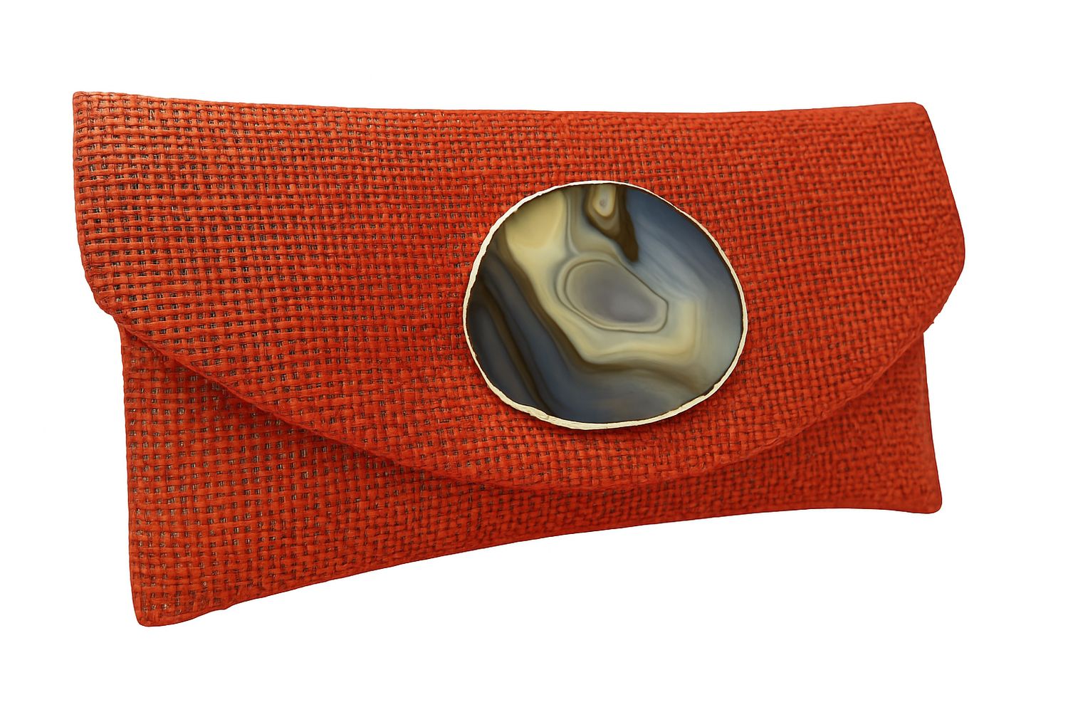 Rust Woven Clutch with Agate Accent