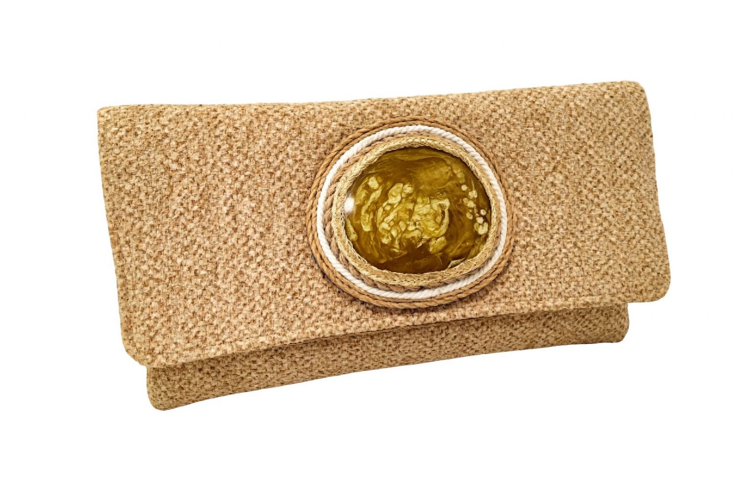 Natural Woven Clutch with Amber Accent