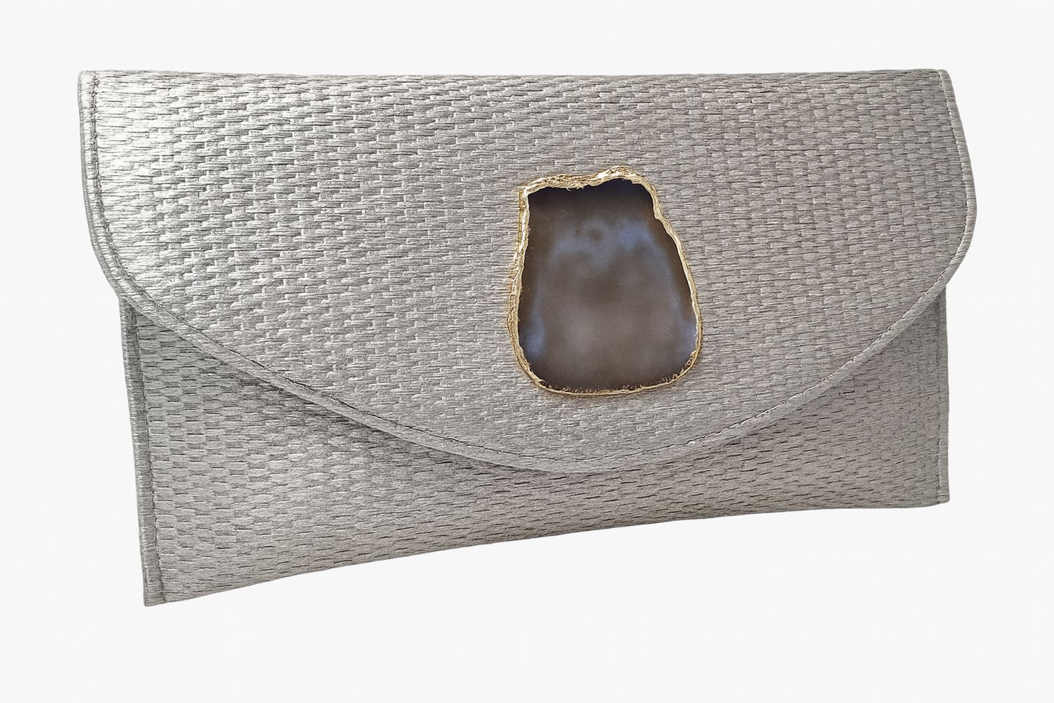 Silver Woven Clutch with Agate Accent