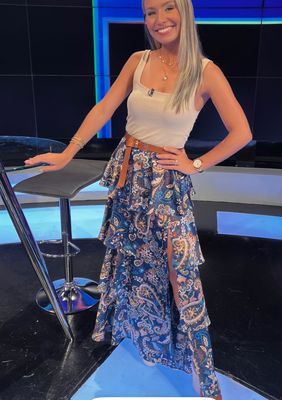 Printed Satin tiered Maxi Skirt