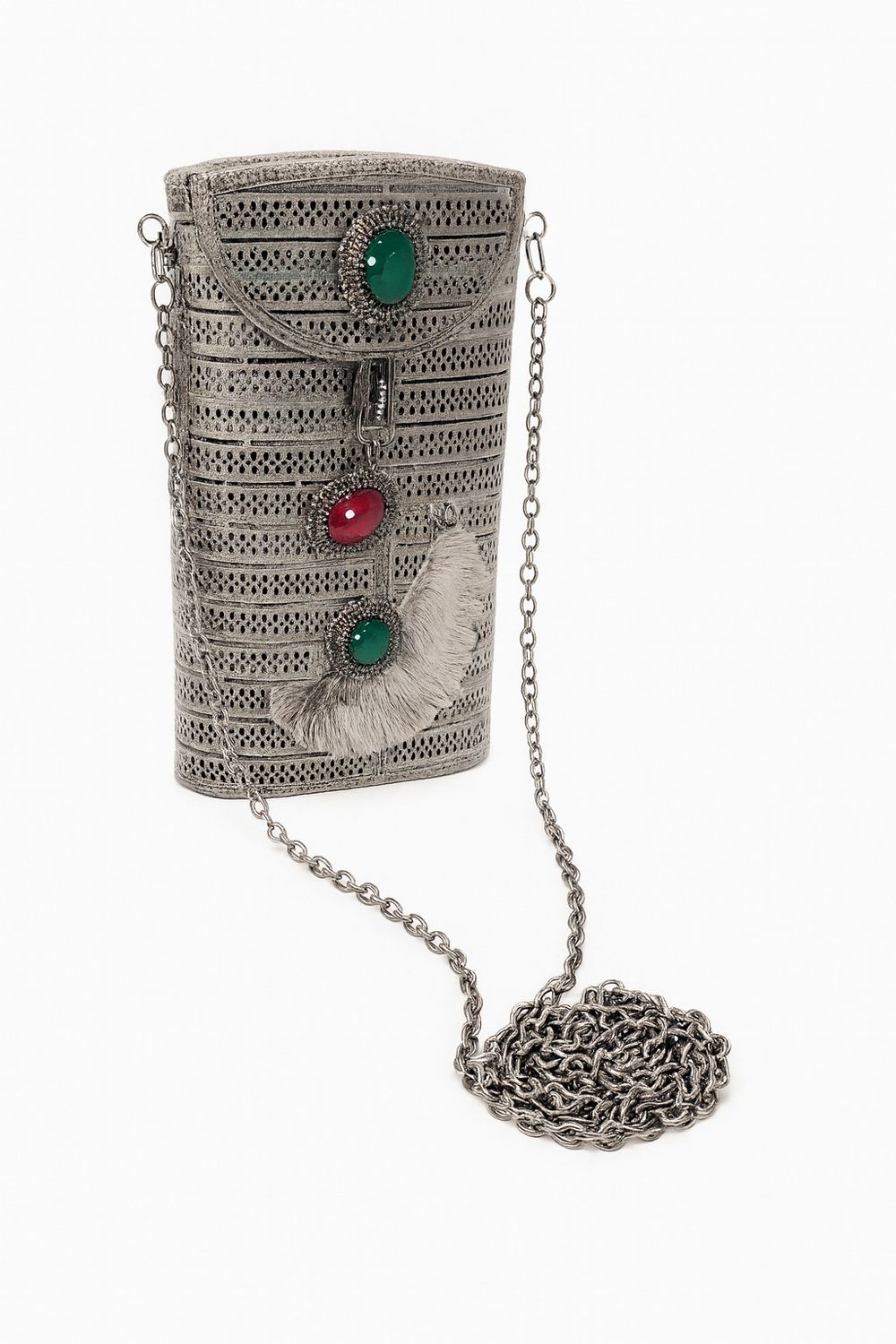 Grey Cylinder Bag with Stones