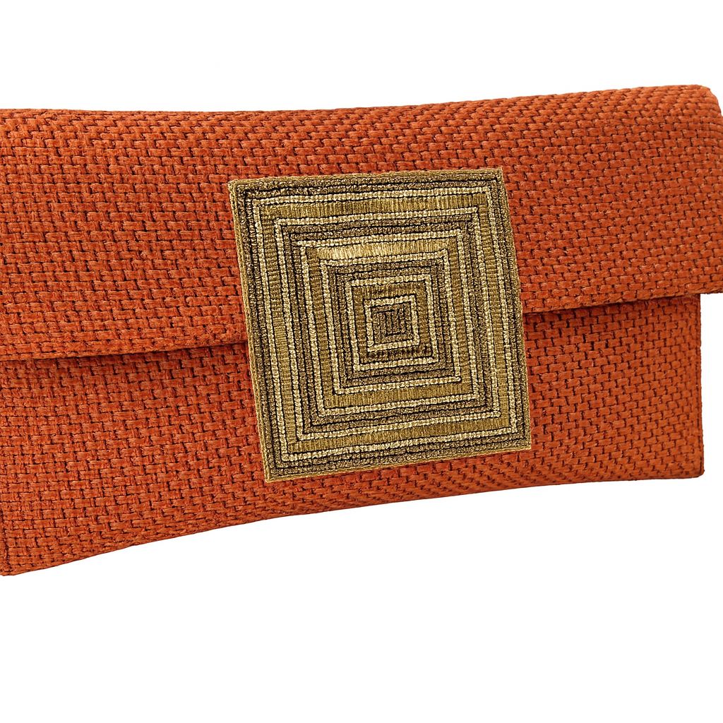 Rust Woven Clutch with Square Beaded Accent