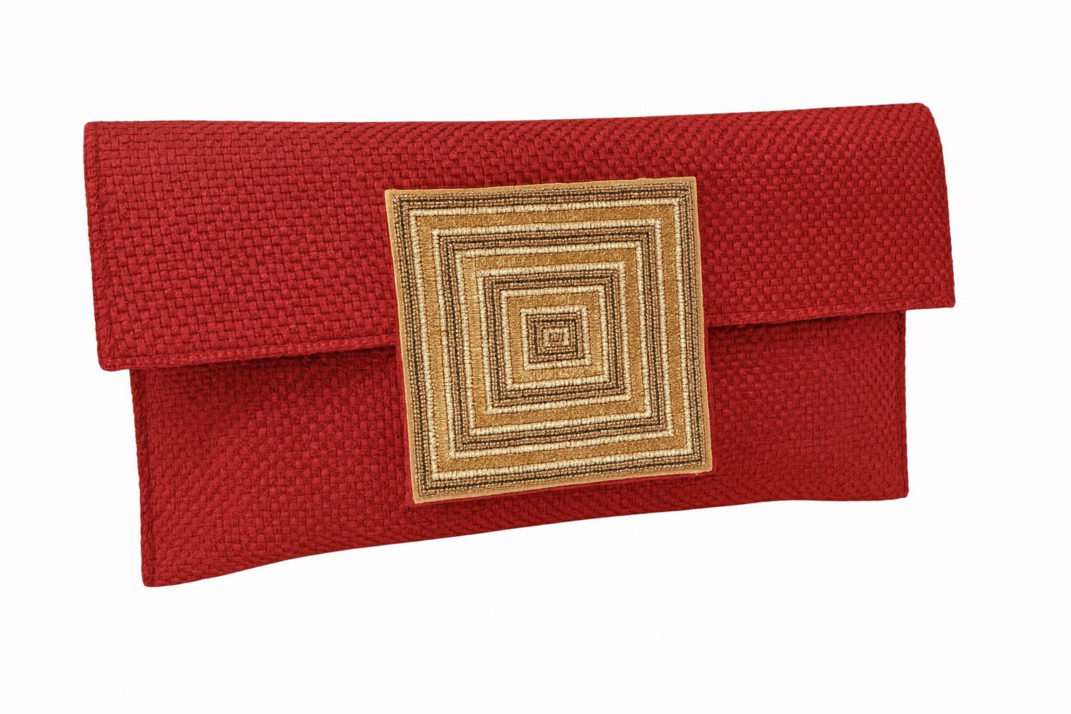 RED Woven Clutch with Square Beaded Accent