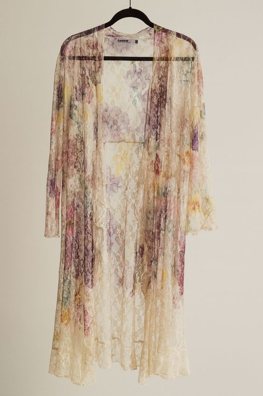 LONG CARDIGAN DUSTER WITH RUFFLED DETAILING