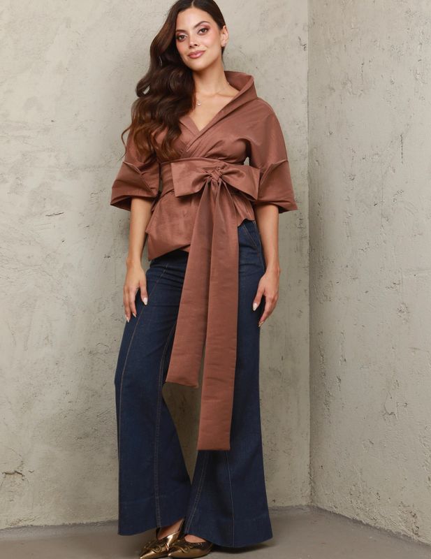 Taffeta Bow Blouse By Designer One Size