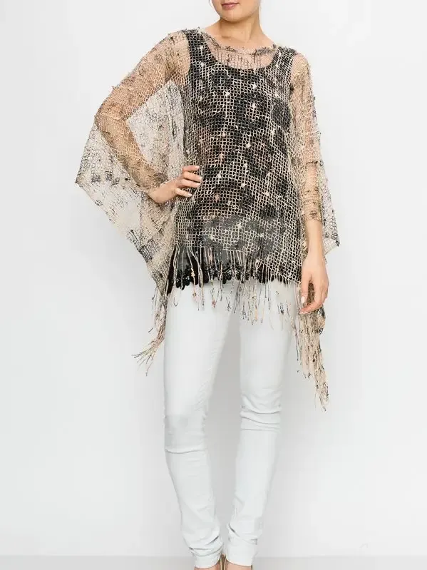 Sparkly mesh poncho leo