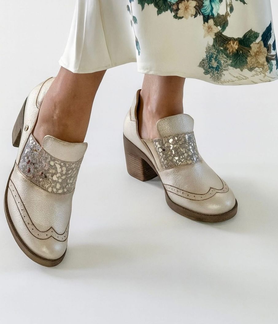 Metallic Block Heel Shoe