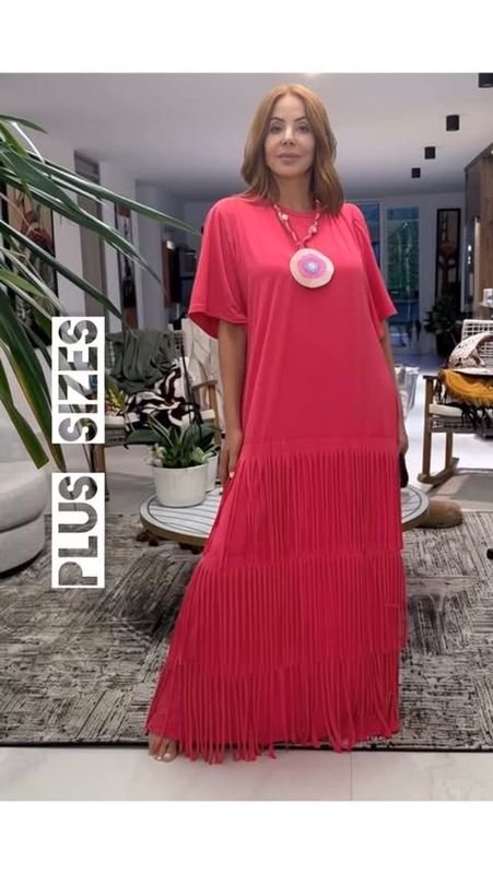 Maxi Dress &amp; necklace Flecos Fucsia