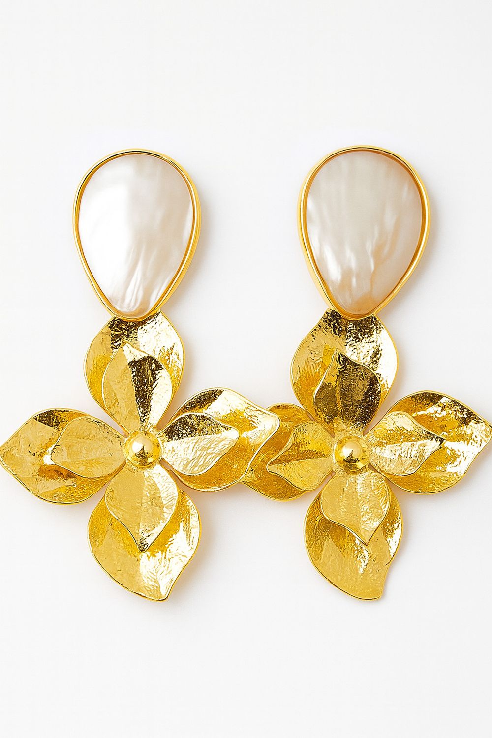 Golden Bloom mother pearl Earrings 3”