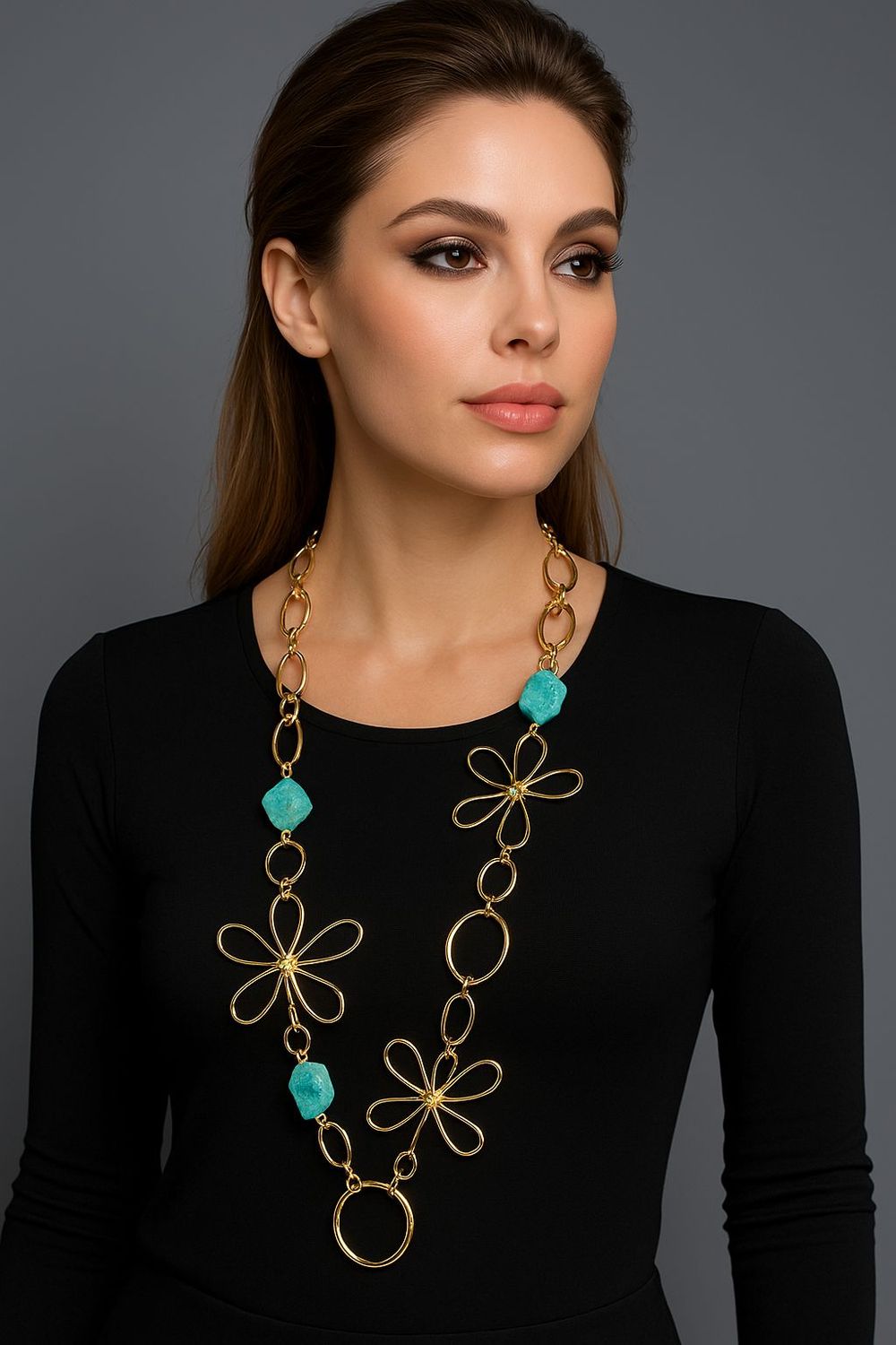 Turquoise Bloom  Long Necklace/belt