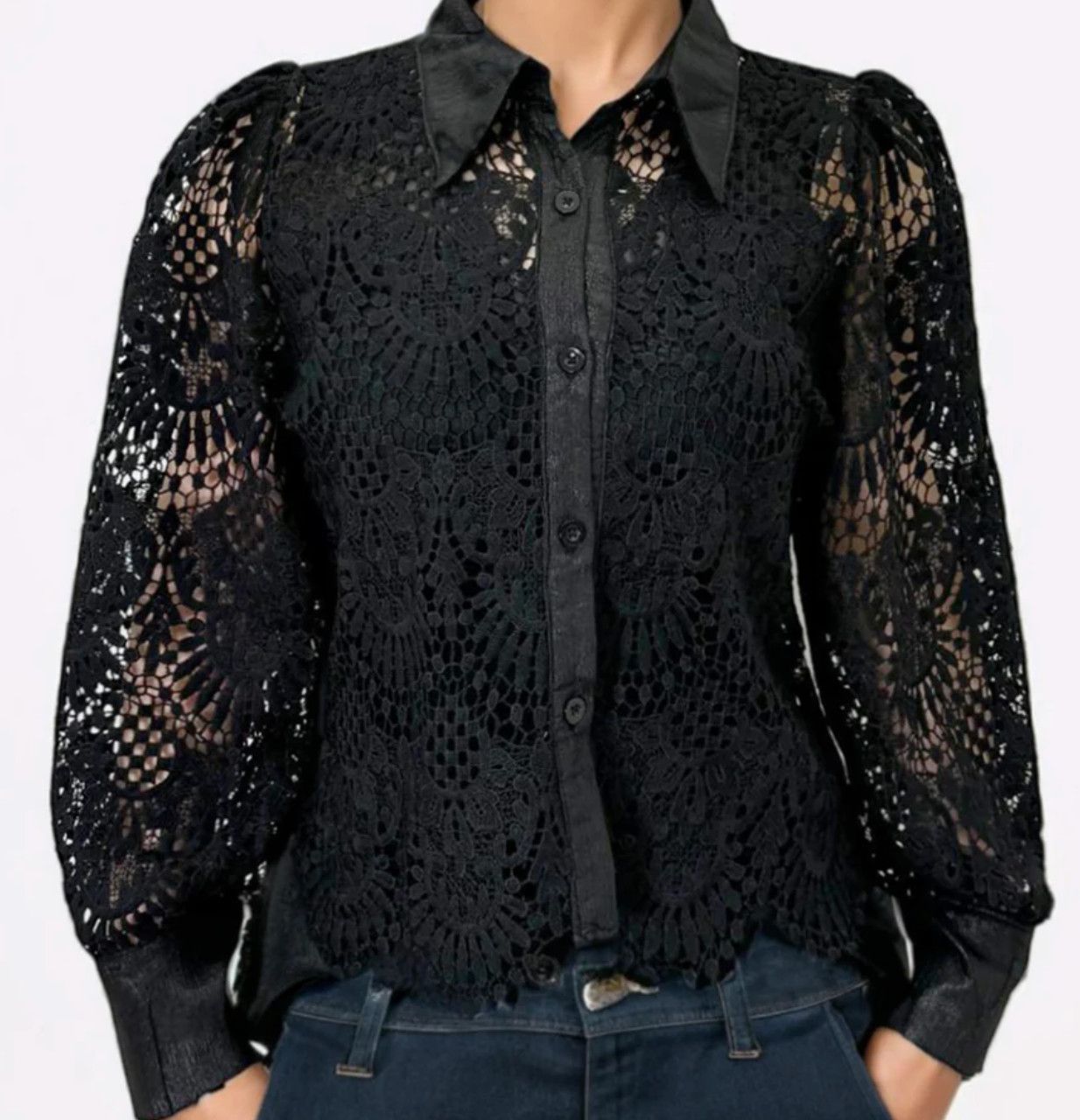 LACE BUTTON-DOWN TOP