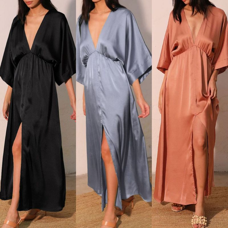 Satin Kimono Maxi Dress