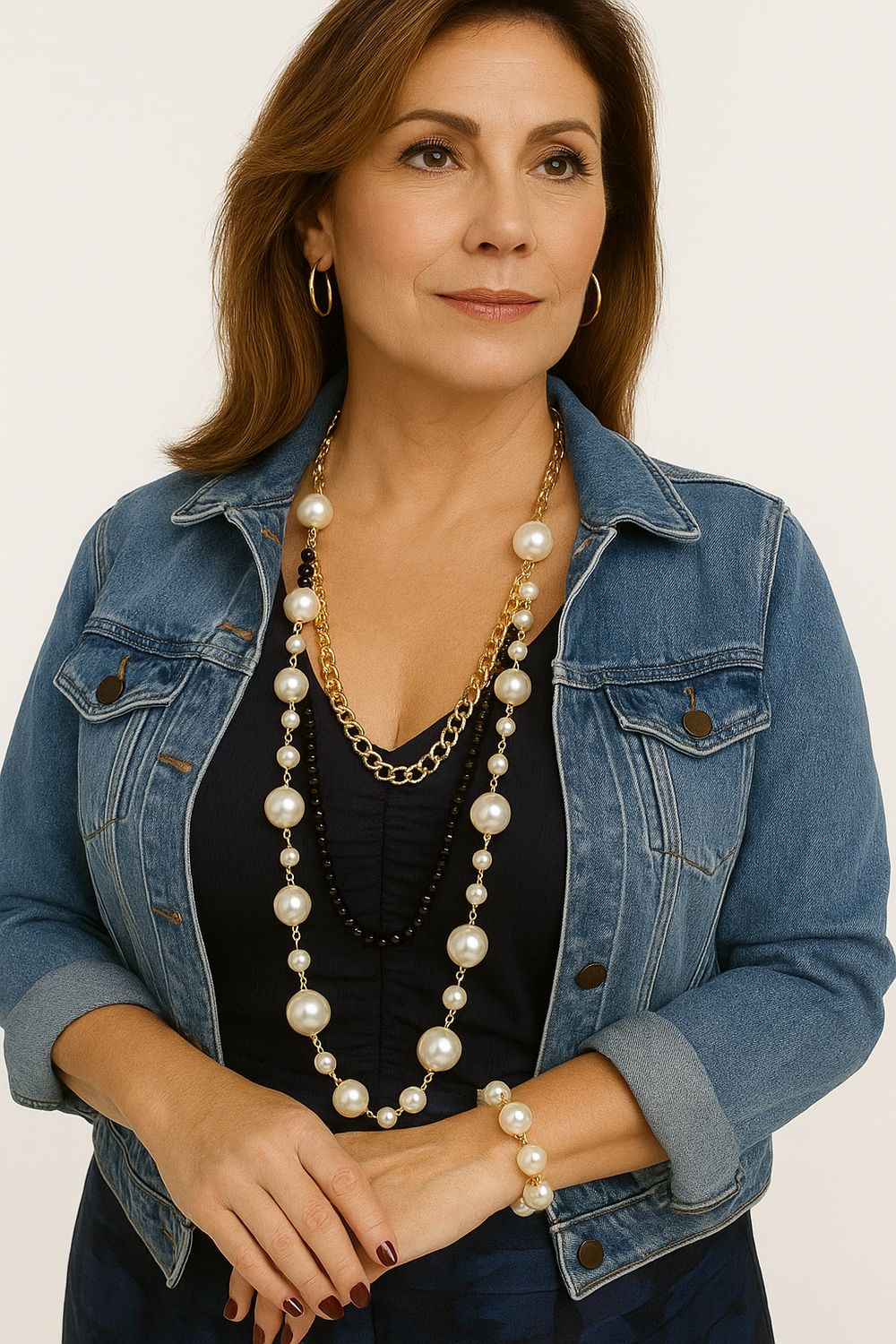 Long 3 Layers w/ Pearls Necklace