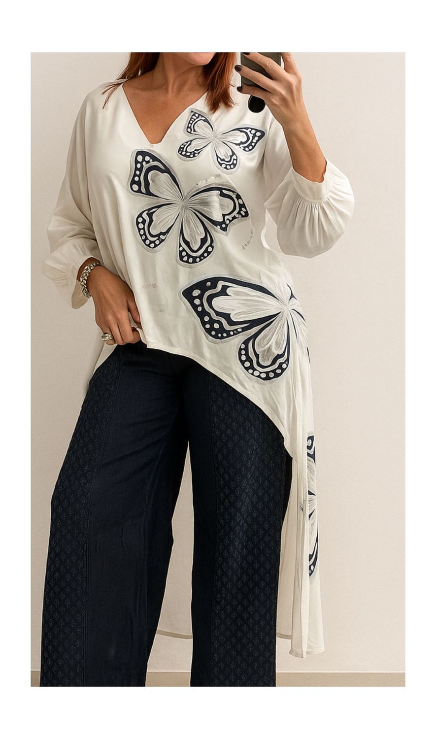 Butterflies Hand painted Hi Low Tunic, Size: NE SIZE(SMALL/LARGE)