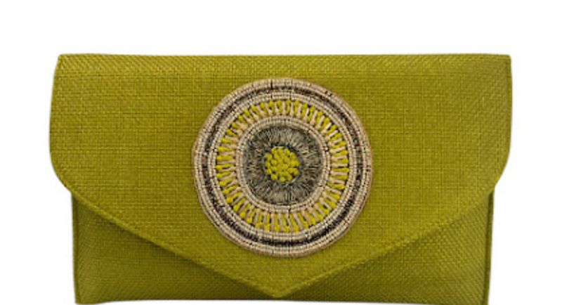 Lime Raffia Clutch