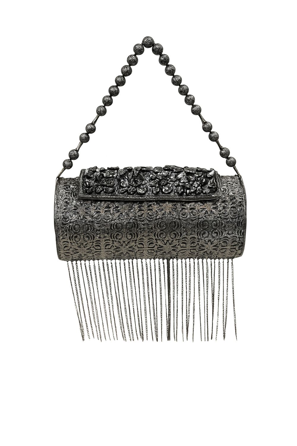 silver Glam Fringe Clutch